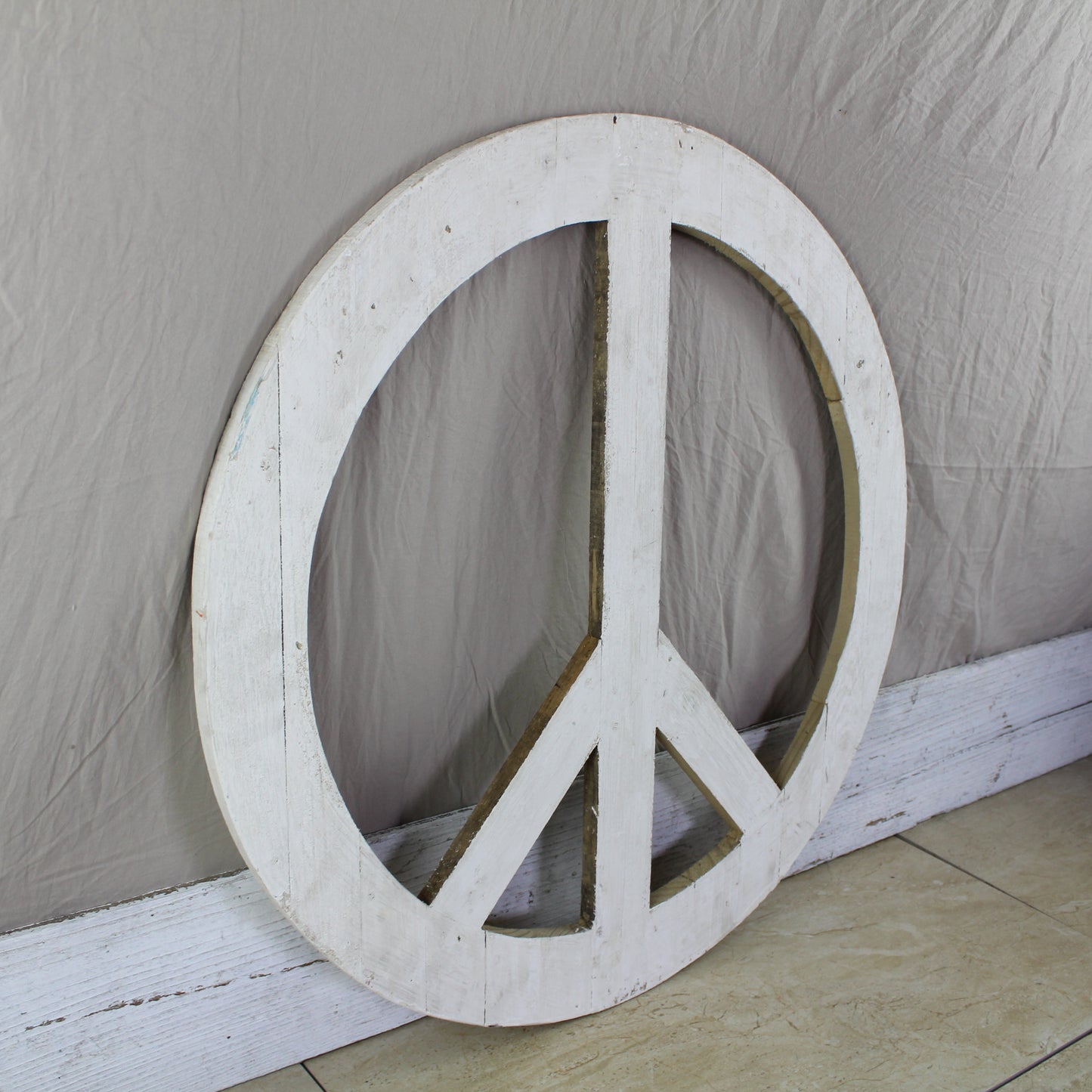 24" WHITE PEACE SIGN WOOD SIGN WALL ART DECOR WESTERN HOME DECOR HANDMADE #EH12853