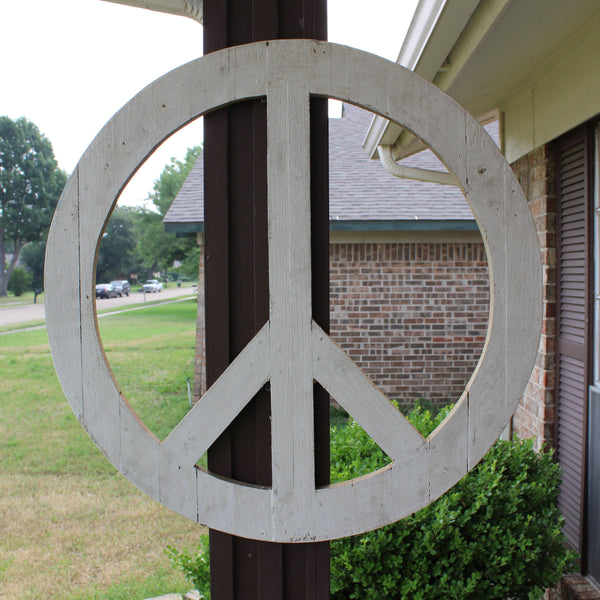 24" WHITE PEACE SIGN WOOD SIGN WALL ART DECOR WESTERN HOME DECOR HANDMADE #EH12853