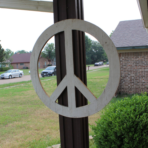 24" WHITE PEACE SIGN WOOD SIGN WALL ART DECOR WESTERN HOME DECOR HANDMADE #EH12853