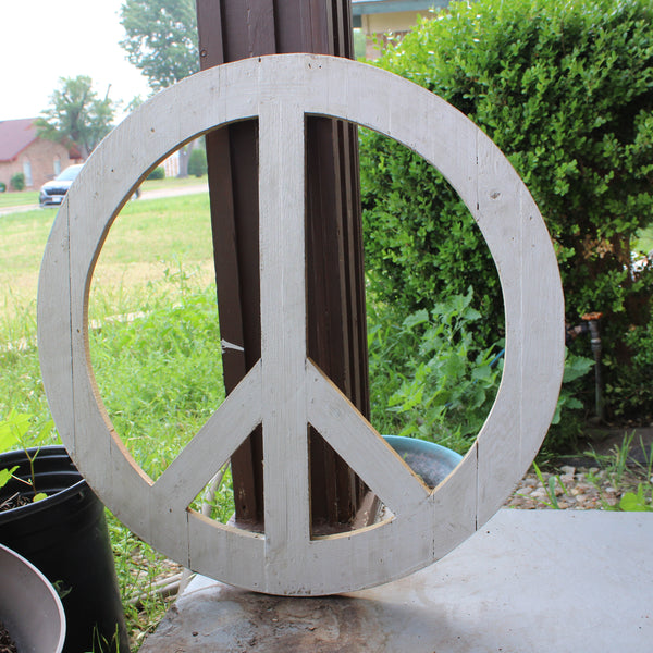 24" WHITE PEACE SIGN WOOD SIGN WALL ART DECOR WESTERN HOME DECOR HANDMADE #EH12853