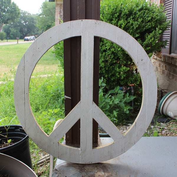 24" WHITE PEACE SIGN WOOD SIGN WALL ART DECOR WESTERN HOME DECOR HANDMADE #EH12853