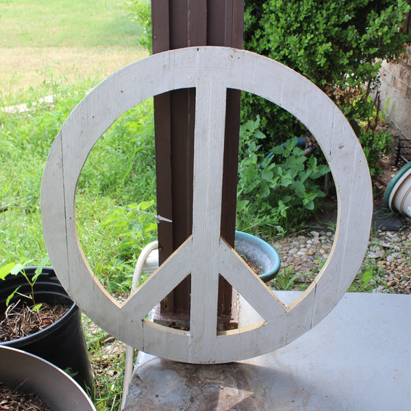 24" WHITE PEACE SIGN WOOD SIGN WALL ART DECOR WESTERN HOME DECOR HANDMADE #EH12853
