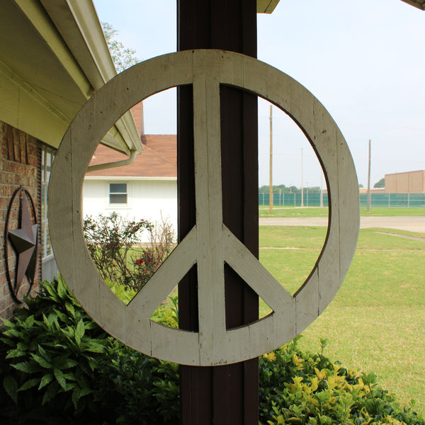 24" WHITE PEACE SIGN WOOD SIGN WALL ART DECOR WESTERN HOME DECOR HANDMADE #EH12853
