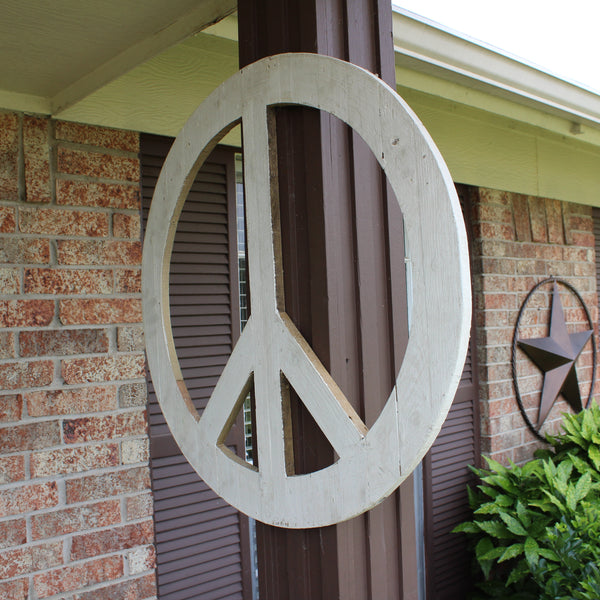 24" WHITE PEACE SIGN WOOD SIGN WALL ART DECOR WESTERN HOME DECOR HANDMADE #EH12853