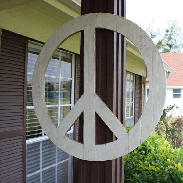 24" WHITE PEACE SIGN WOOD SIGN WALL ART DECOR WESTERN HOME DECOR HANDMADE #EH12853