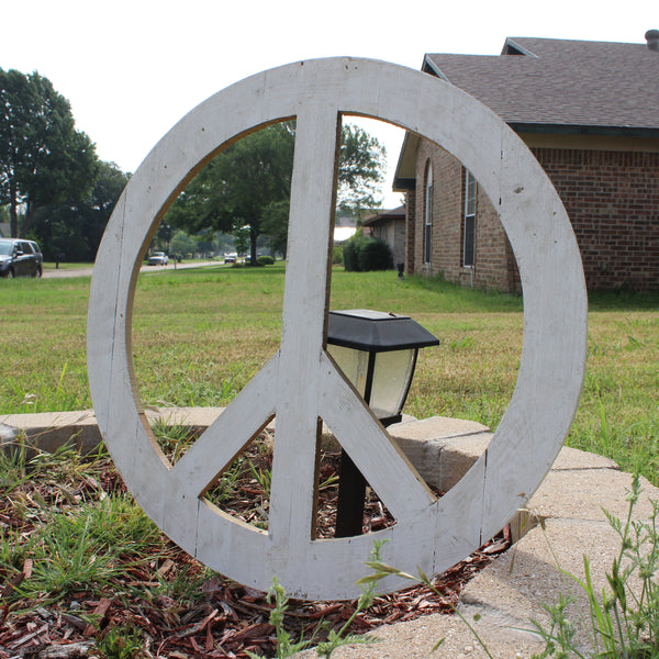24" WHITE PEACE SIGN WOOD SIGN WALL ART DECOR WESTERN HOME DECOR HANDMADE #EH12853