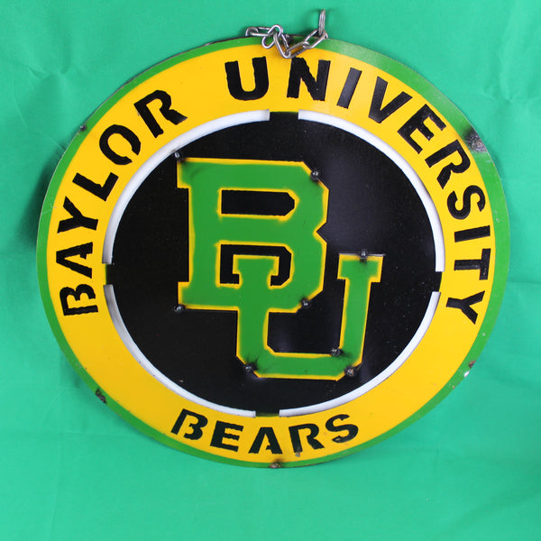 23" BAYLOR BEARS DISC CUSTOM METAL VINTAGE CRAFT SIGN TEAM ART WESTERN HOME DECOR HANDMADE