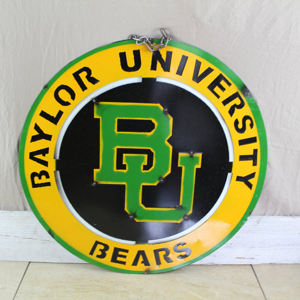 23" BAYLOR BEARS DISC CUSTOM METAL VINTAGE CRAFT SIGN TEAM ART WESTERN HOME DECOR HANDMADE