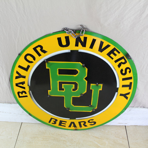 23" BAYLOR BEARS DISC CUSTOM METAL VINTAGE CRAFT SIGN TEAM ART WESTERN HOME DECOR HANDMADE