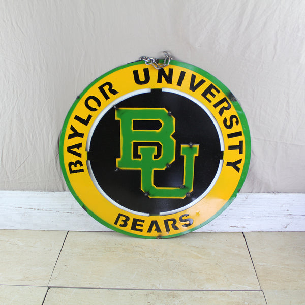 23" BAYLOR BEARS DISC CUSTOM METAL VINTAGE CRAFT SIGN TEAM ART WESTERN HOME DECOR HANDMADE