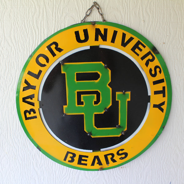 23" BAYLOR BEARS DISC CUSTOM METAL VINTAGE CRAFT SIGN TEAM ART WESTERN HOME DECOR HANDMADE