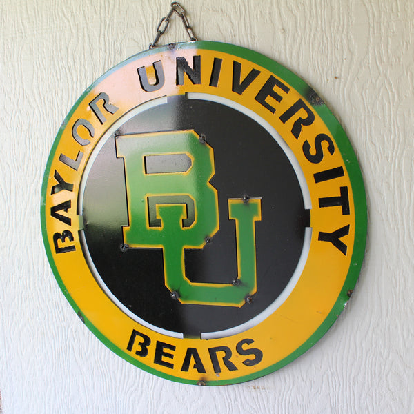 23" BAYLOR BEARS DISC CUSTOM METAL VINTAGE CRAFT SIGN TEAM ART WESTERN HOME DECOR HANDMADE