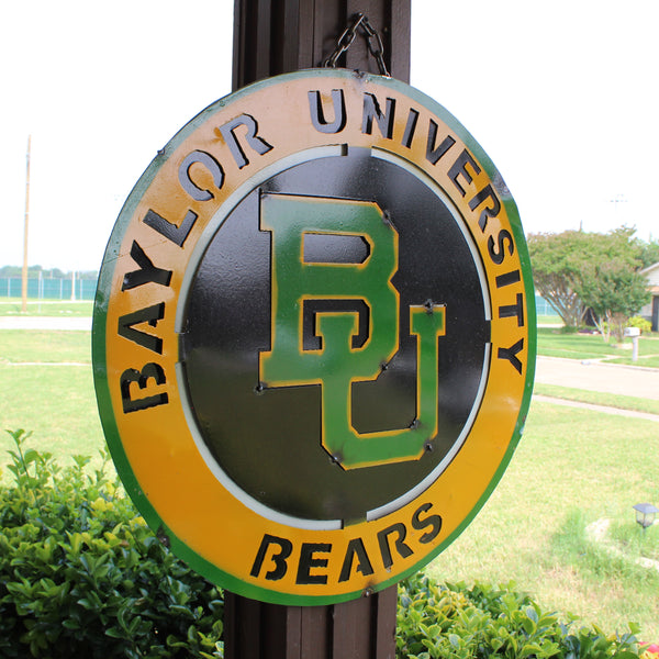 23" BAYLOR BEARS DISC CUSTOM METAL VINTAGE CRAFT SIGN TEAM ART WESTERN HOME DECOR HANDMADE