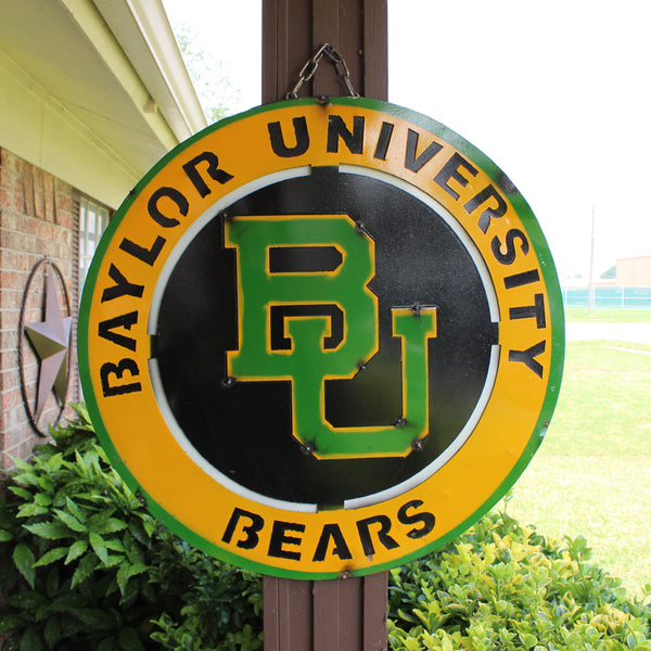 23" BAYLOR BEARS DISC CUSTOM METAL VINTAGE CRAFT SIGN TEAM ART WESTERN HOME DECOR HANDMADE