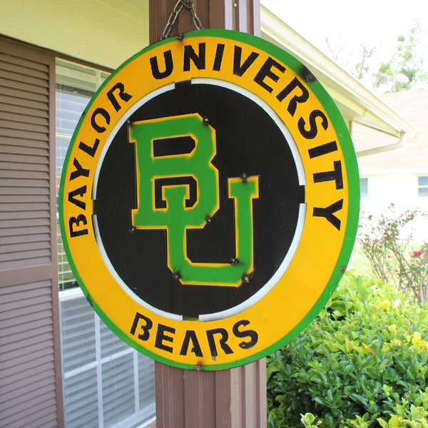 23" BAYLOR BEARS DISC CUSTOM METAL VINTAGE CRAFT SIGN TEAM ART WESTERN HOME DECOR HANDMADE