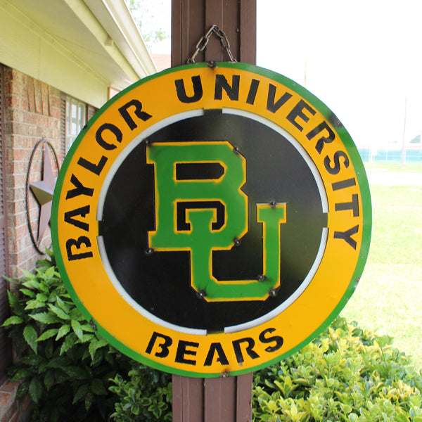 23" BAYLOR BEARS DISC CUSTOM METAL VINTAGE CRAFT SIGN TEAM ART WESTERN HOME DECOR HANDMADE