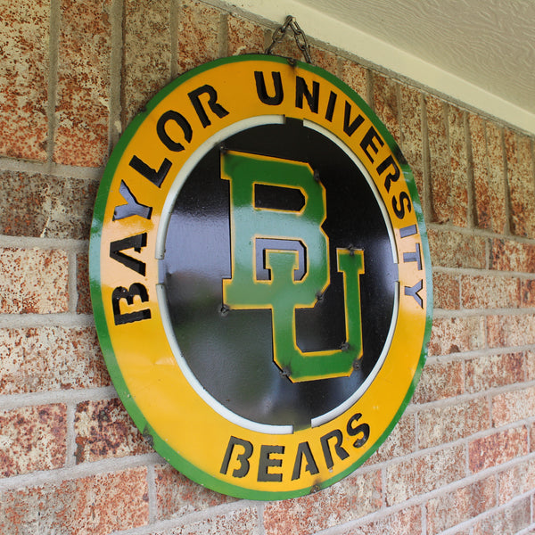23" BAYLOR BEARS DISC CUSTOM METAL VINTAGE CRAFT SIGN TEAM ART WESTERN HOME DECOR HANDMADE