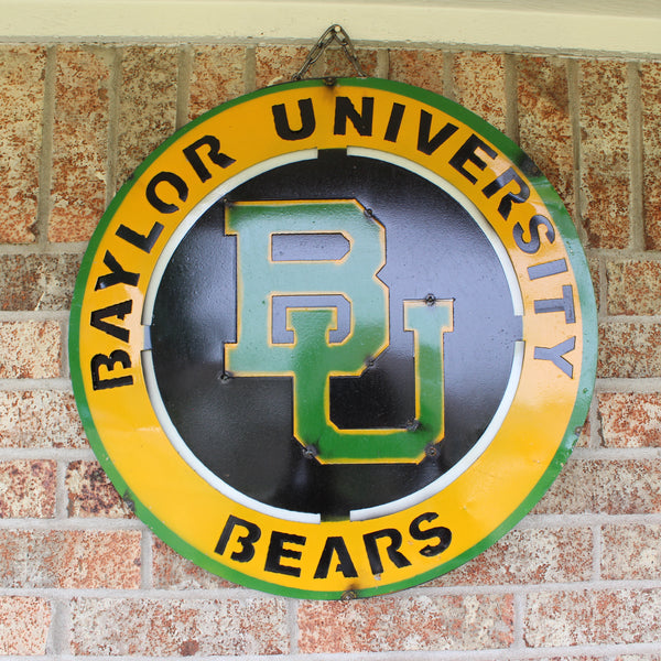 23" BAYLOR BEARS DISC CUSTOM METAL VINTAGE CRAFT SIGN TEAM ART WESTERN HOME DECOR HANDMADE