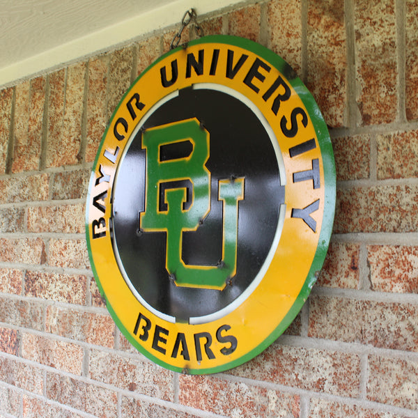 23" BAYLOR BEARS DISC CUSTOM METAL VINTAGE CRAFT SIGN TEAM ART WESTERN HOME DECOR HANDMADE