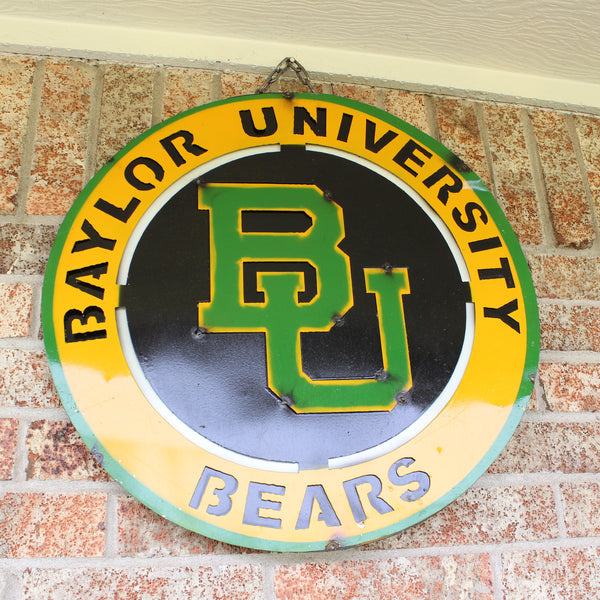 23" BAYLOR BEARS DISC CUSTOM METAL VINTAGE CRAFT SIGN TEAM ART WESTERN HOME DECOR HANDMADE