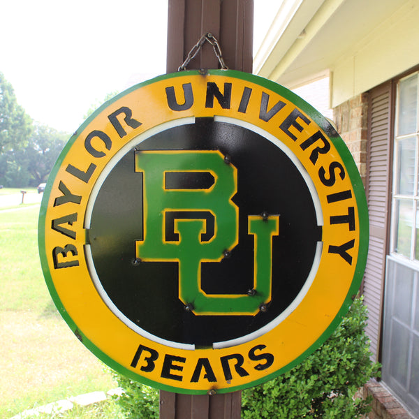 23" BAYLOR BEARS DISC CUSTOM METAL VINTAGE CRAFT SIGN TEAM ART WESTERN HOME DECOR HANDMADE