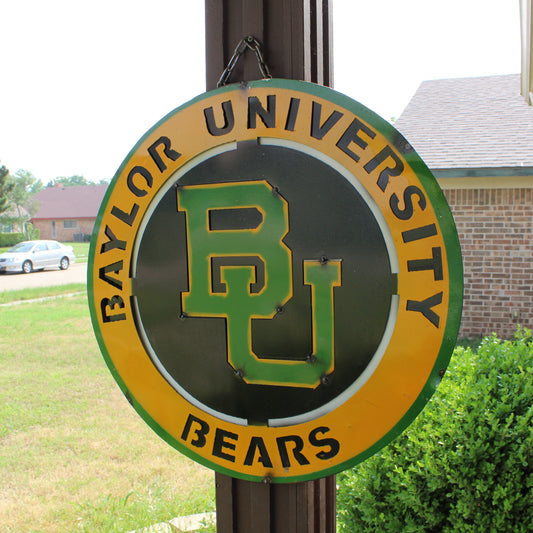 23" BAYLOR BEARS DISC CUSTOM METAL VINTAGE CRAFT SIGN TEAM ART WESTERN HOME DECOR HANDMADE