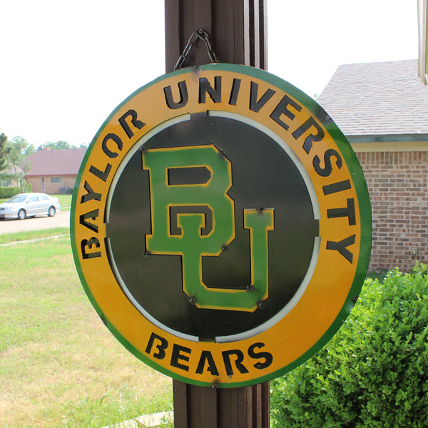 23" BAYLOR BEARS DISC CUSTOM METAL VINTAGE CRAFT SIGN TEAM ART WESTERN HOME DECOR HANDMADE