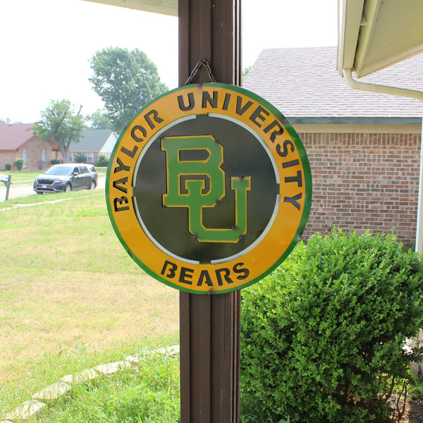 23" BAYLOR BEARS DISC CUSTOM METAL VINTAGE CRAFT SIGN TEAM ART WESTERN HOME DECOR HANDMADE