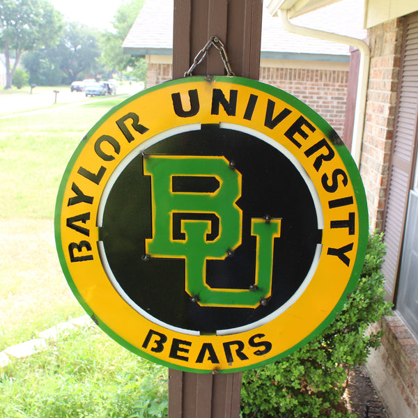 23" BAYLOR BEARS DISC CUSTOM METAL VINTAGE CRAFT SIGN TEAM ART WESTERN HOME DECOR HANDMADE