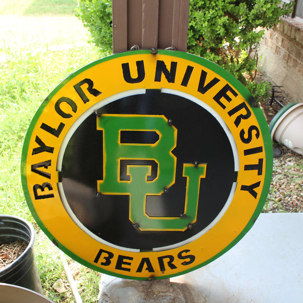 23" BAYLOR BEARS DISC CUSTOM METAL VINTAGE CRAFT SIGN TEAM ART WESTERN HOME DECOR HANDMADE