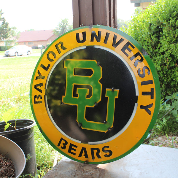 23" BAYLOR BEARS DISC CUSTOM METAL VINTAGE CRAFT SIGN TEAM ART WESTERN HOME DECOR HANDMADE