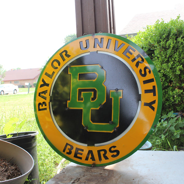 23" BAYLOR BEARS DISC CUSTOM METAL VINTAGE CRAFT SIGN TEAM ART WESTERN HOME DECOR HANDMADE
