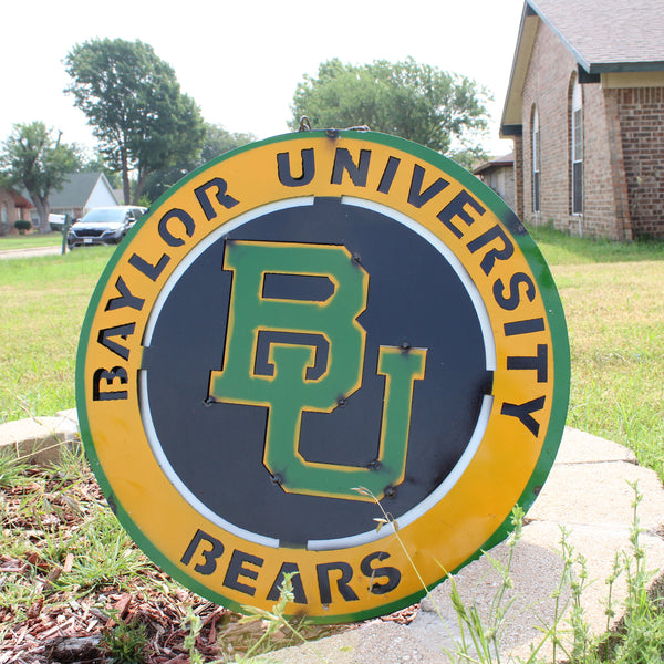 23" BAYLOR BEARS DISC CUSTOM METAL VINTAGE CRAFT SIGN TEAM ART WESTERN HOME DECOR HANDMADE