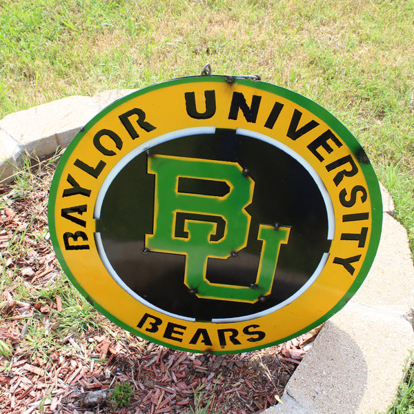 23" BAYLOR BEARS DISC CUSTOM METAL VINTAGE CRAFT SIGN TEAM ART WESTERN HOME DECOR HANDMADE