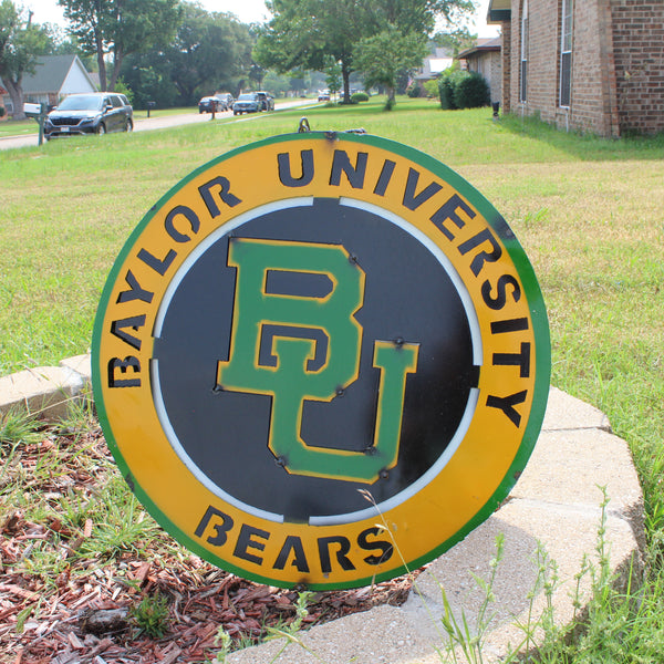 23" BAYLOR BEARS DISC CUSTOM METAL VINTAGE CRAFT SIGN TEAM ART WESTERN HOME DECOR HANDMADE