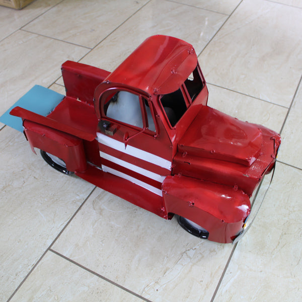 USA FLAG TRUCK 24" PICKUP PATRIOTIC TRUCK RED WHITE TAIL DOWN METAL GARDEN ART FIGURINE WESTERN HOME DECOR HANDMADE #EH12855