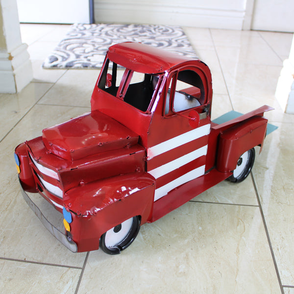 USA FLAG TRUCK 24" PICKUP PATRIOTIC TRUCK RED WHITE TAIL DOWN METAL GARDEN ART FIGURINE WESTERN HOME DECOR HANDMADE #EH12855