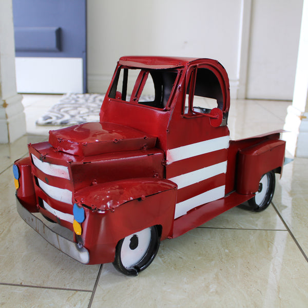 USA FLAG TRUCK 24" PICKUP PATRIOTIC TRUCK RED WHITE TAIL DOWN METAL GARDEN ART FIGURINE WESTERN HOME DECOR HANDMADE #EH12855