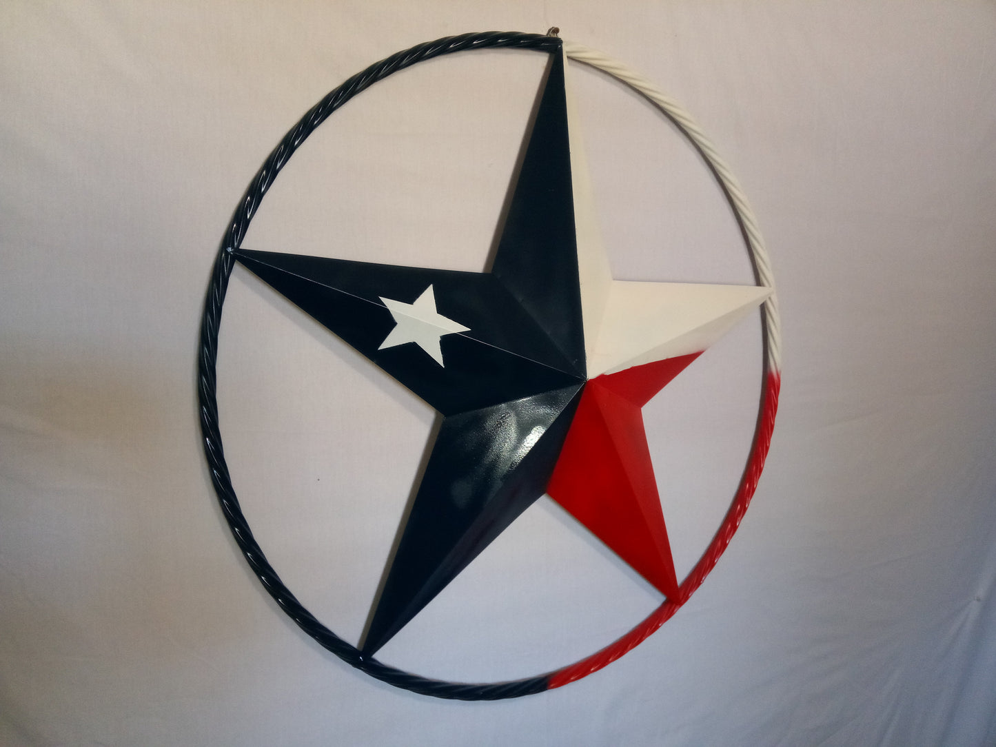 48" TEXAS FLAG STAR BARN LONESTAR WITH LARGE TWISTED ROPE RING METAL VINTAGE RUSTIC ART #EH13557