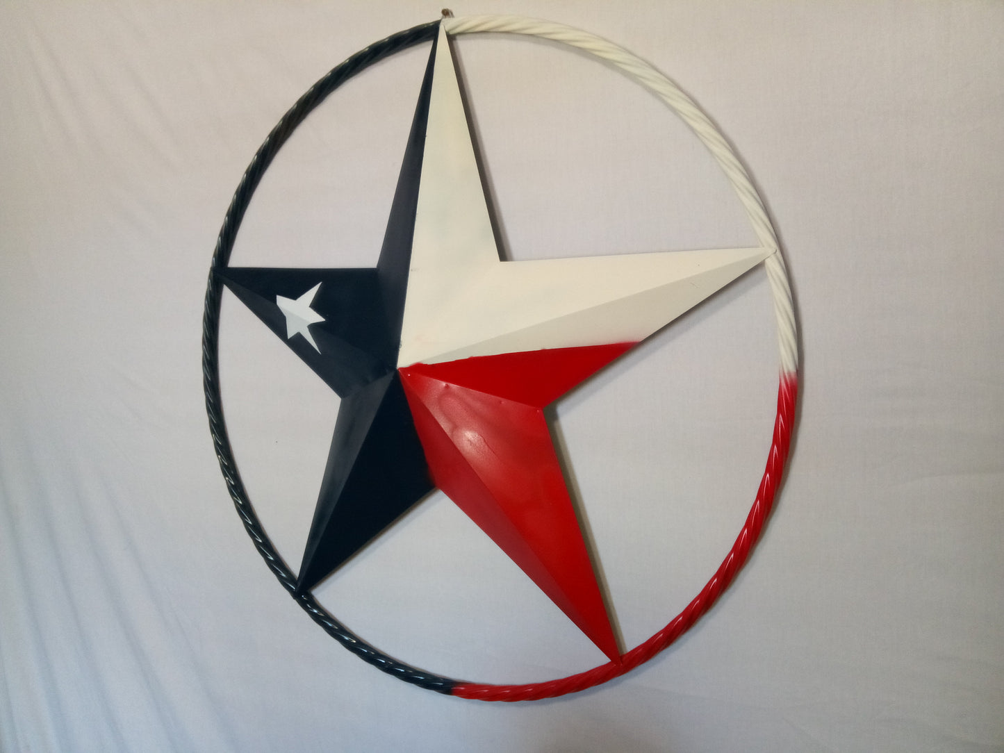 48" TEXAS FLAG STAR BARN LONESTAR WITH LARGE TWISTED ROPE RING METAL VINTAGE RUSTIC ART #EH13557