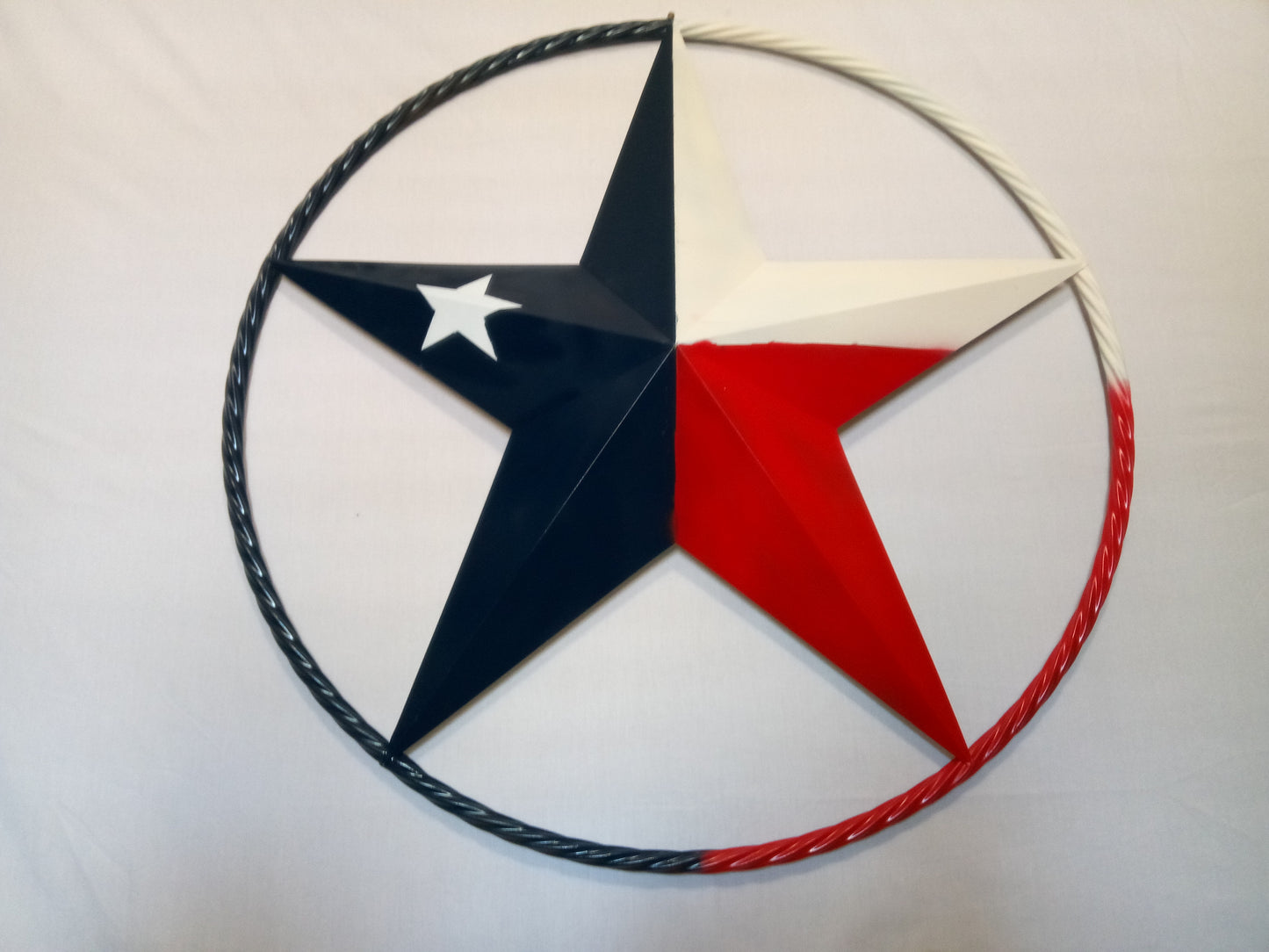 48" TEXAS FLAG STAR BARN LONESTAR WITH LARGE TWISTED ROPE RING METAL VINTAGE RUSTIC ART #EH13557