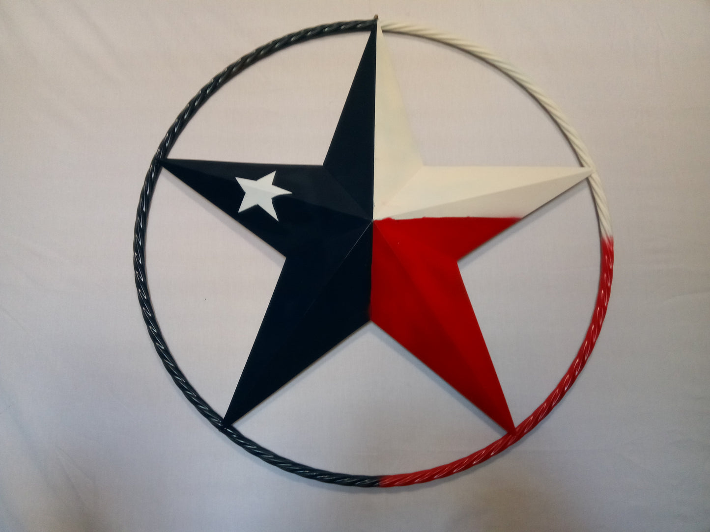48" TEXAS FLAG STAR BARN LONESTAR WITH LARGE TWISTED ROPE RING METAL VINTAGE RUSTIC ART #EH13557