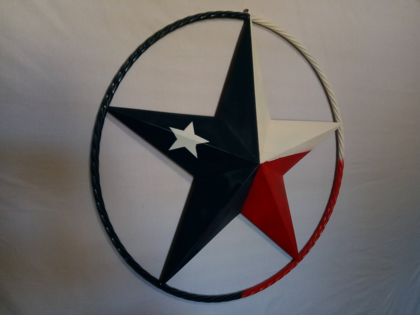 48" TEXAS FLAG STAR BARN LONESTAR WITH LARGE TWISTED ROPE RING METAL VINTAGE RUSTIC ART #EH13557