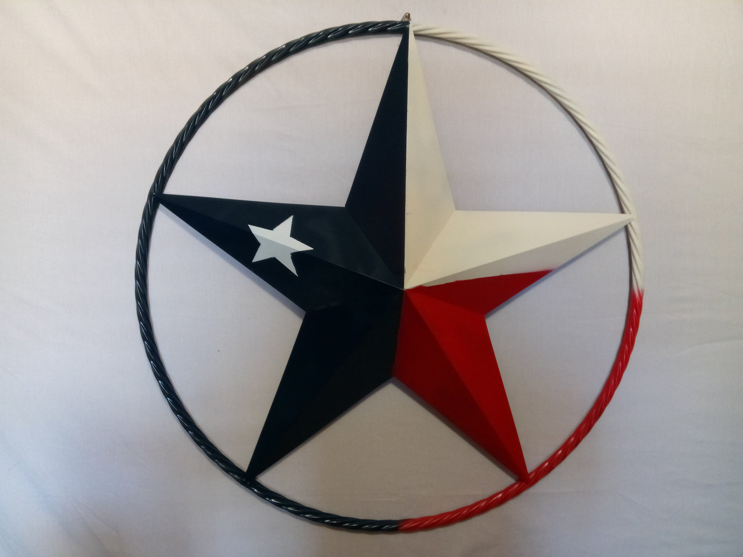 48" TEXAS FLAG STAR BARN LONESTAR WITH LARGE TWISTED ROPE RING METAL VINTAGE RUSTIC ART #EH13557