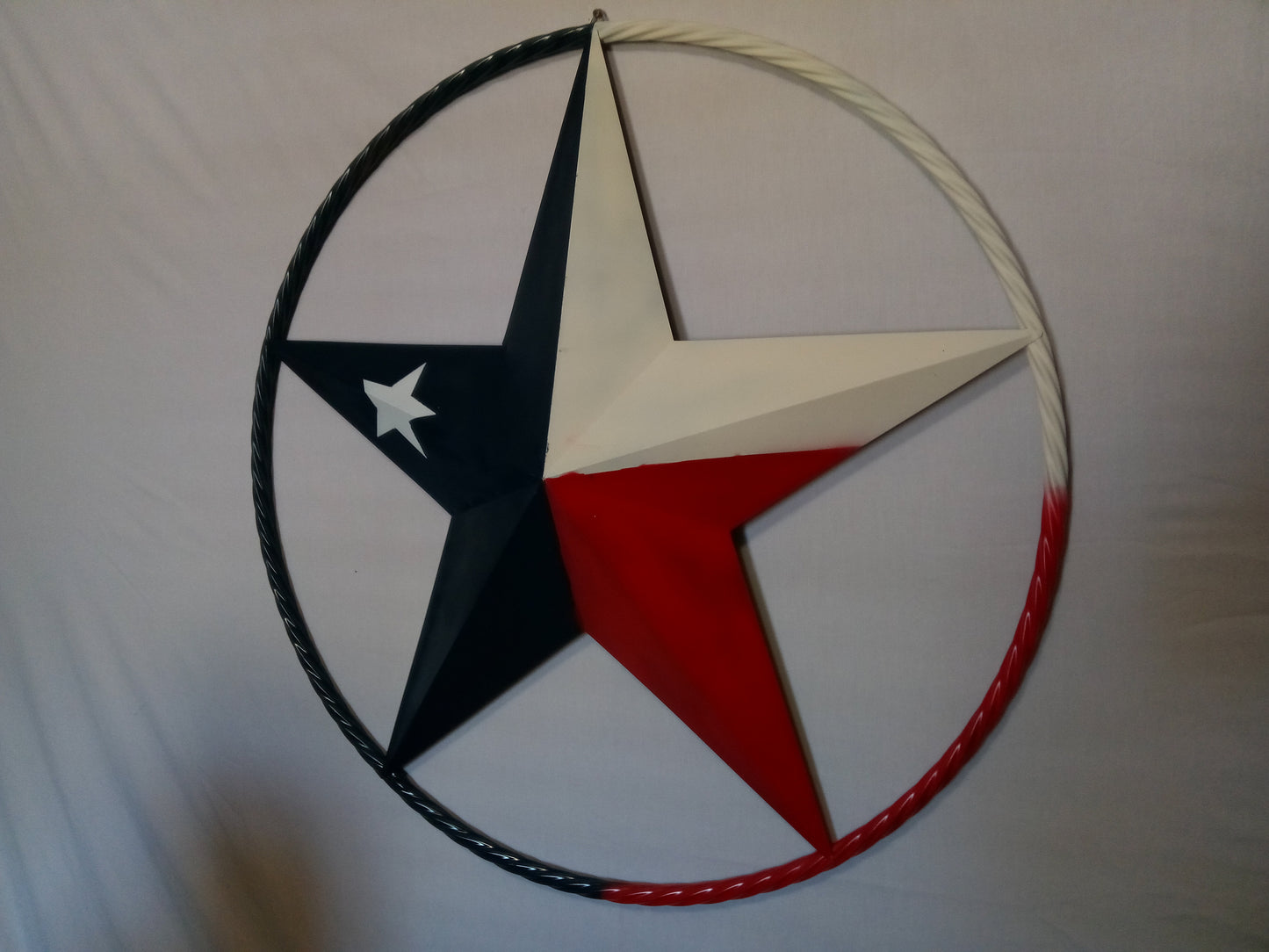 48" TEXAS FLAG STAR BARN LONESTAR WITH LARGE TWISTED ROPE RING METAL VINTAGE RUSTIC ART #EH13557