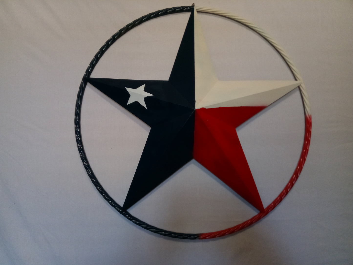 48" TEXAS FLAG STAR BARN LONESTAR WITH LARGE TWISTED ROPE RING METAL VINTAGE RUSTIC ART #EH13557