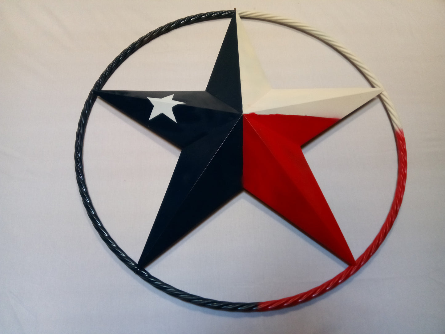 48" TEXAS FLAG STAR BARN LONESTAR WITH LARGE TWISTED ROPE RING METAL VINTAGE RUSTIC ART #EH13557