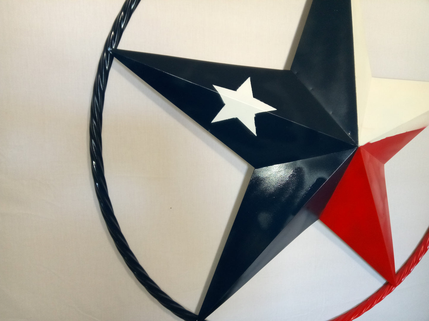 48" TEXAS FLAG STAR BARN LONESTAR WITH LARGE TWISTED ROPE RING METAL VINTAGE RUSTIC ART #EH13557