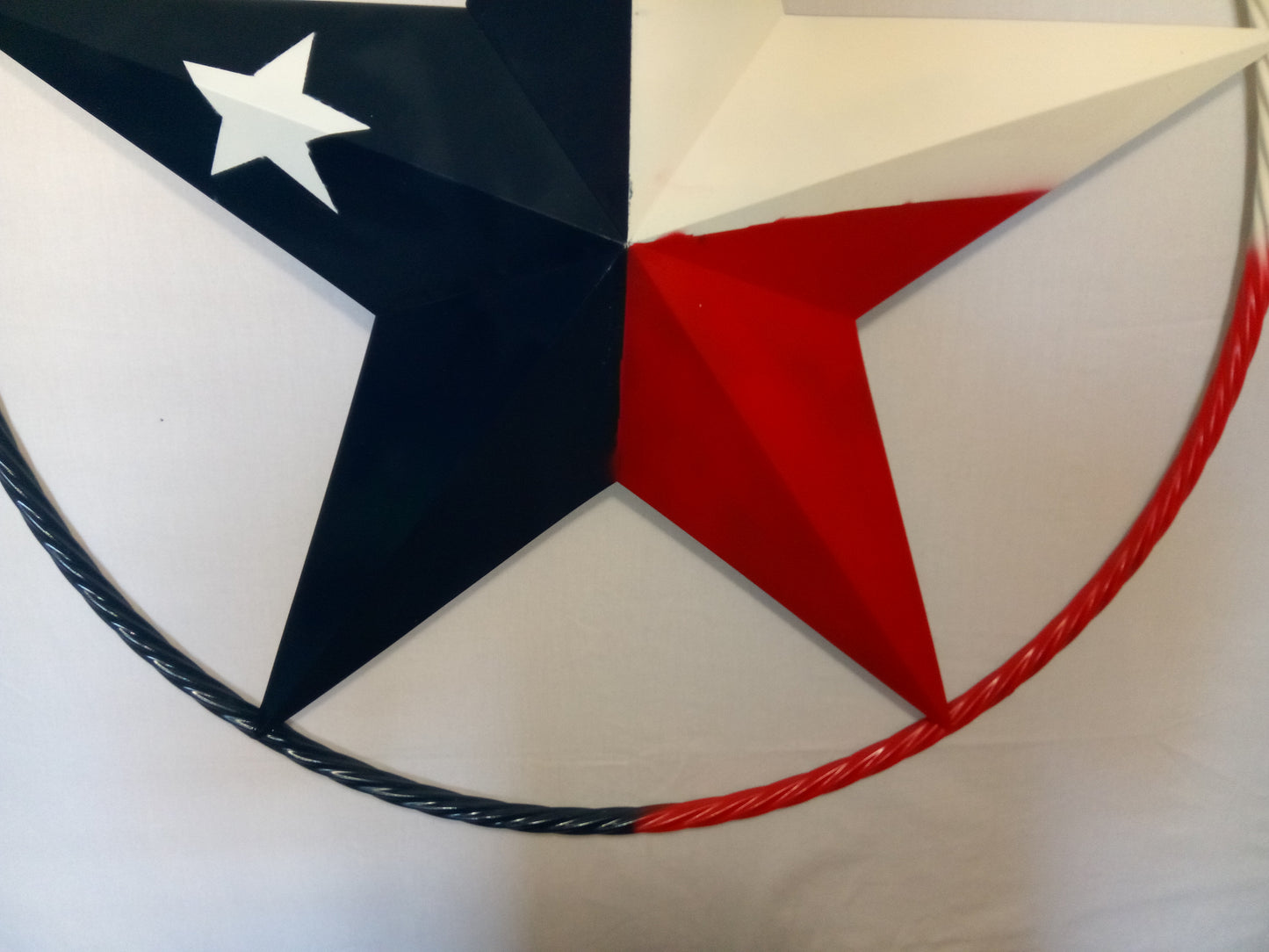 48" TEXAS FLAG STAR BARN LONESTAR WITH LARGE TWISTED ROPE RING METAL VINTAGE RUSTIC ART #EH13557