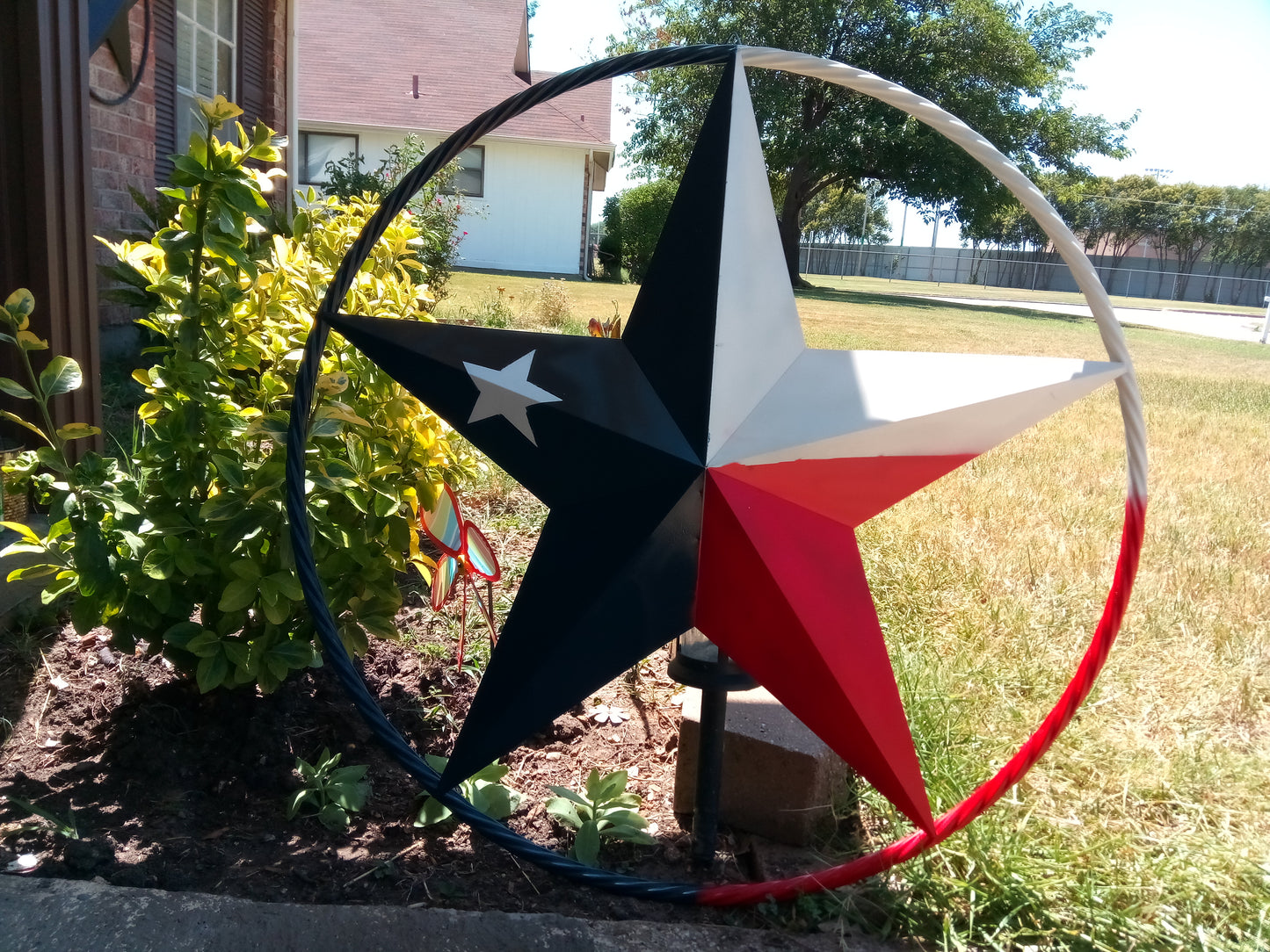 48" TEXAS FLAG STAR BARN LONESTAR WITH LARGE TWISTED ROPE RING METAL VINTAGE RUSTIC ART #EH13557